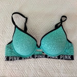 VS PINK Teal Push-Up Logo Band Bra